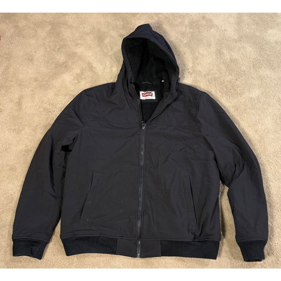 Vtg Levis Sherpa Lined Jacket Hooded Waterproof Mens XL Black Trucker Work - Picture 1 of 9